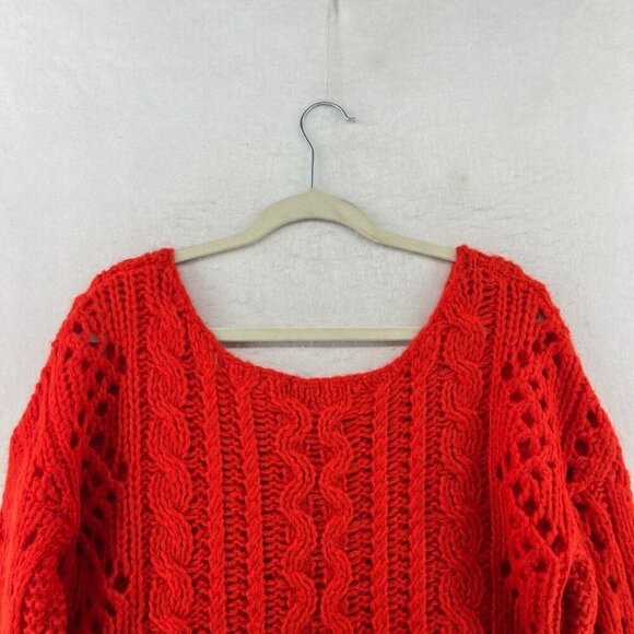 Free People Sweater Women's Sz S Red Open Cable Knit Chunky Pullover Long Sleeve - Picture 9 of 13